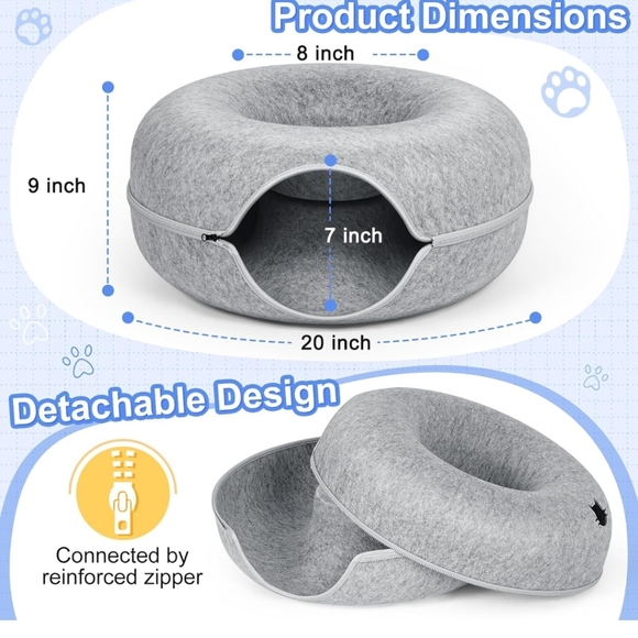 Cat Tunnel Bed With Ventilated Window For Indoor Cats, 20", Lig… - Picture 6 of 8